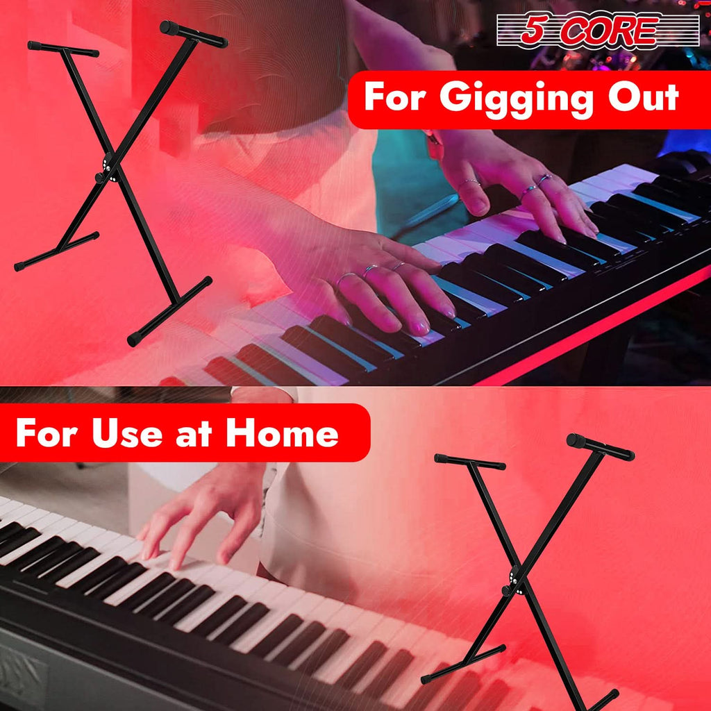 5Core Keyboard Stand Single X Style Adjustable Lift Piano Riser For 49 To 88 Keys BLACK