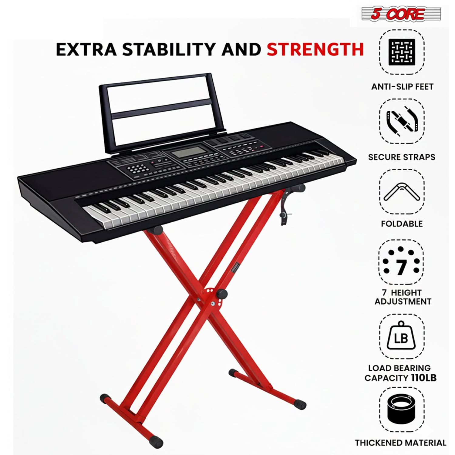 5 Core Keyboard Stand Dual X Shape Adjustable Foldable Portable Key Board DJ Controller Stands